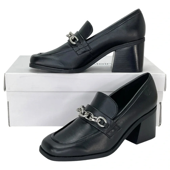 Calvin Klein Venty Black Faux Leather Heeled Womens Loafers Size 5M - Picture 12 of 14